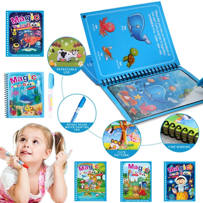 Magic Water Drawing & Coloring Book – Montessori Learning Toy for Kids 2–4 Years