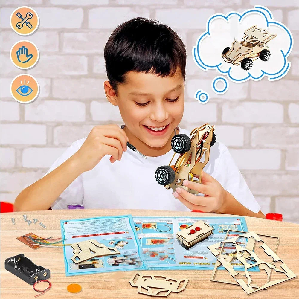 DIY Wooden Remote Control Car 4WD STEM Educational Kit