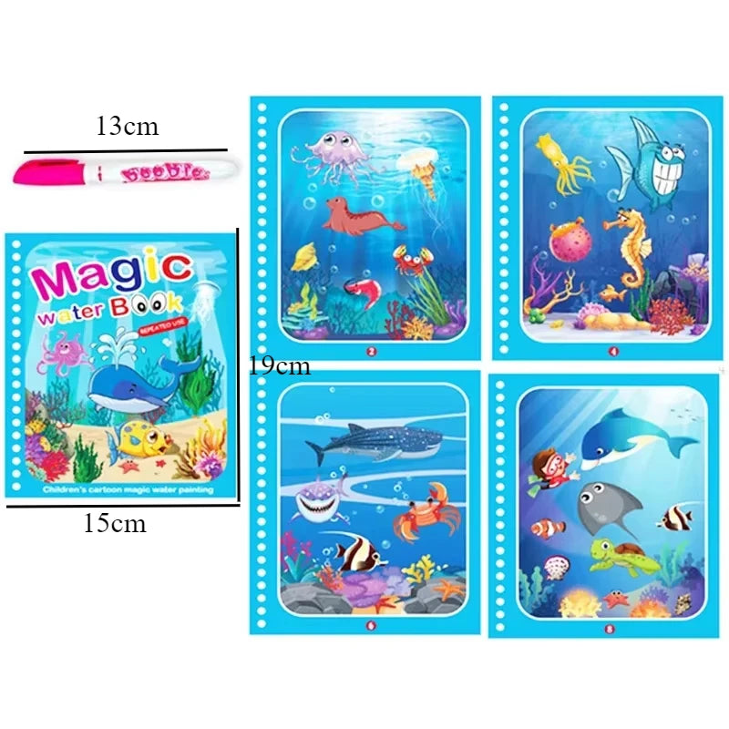Magic Water Drawing Book with Pen – Reusable Coloring Toy for Kids