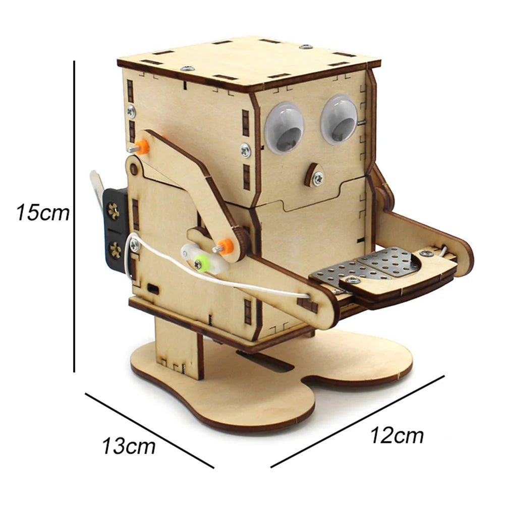 DIY Wooden Coin-Eating Robot STEM Education Kit