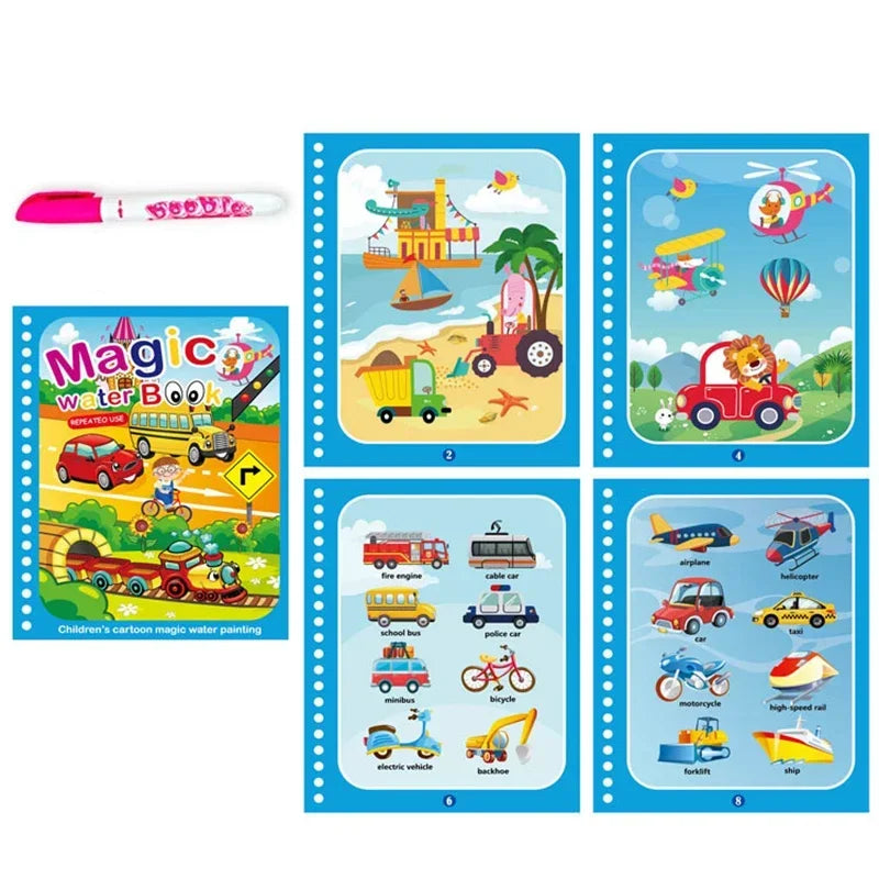Magic Water Drawing Book with Pen – Reusable Coloring Toy for Kids