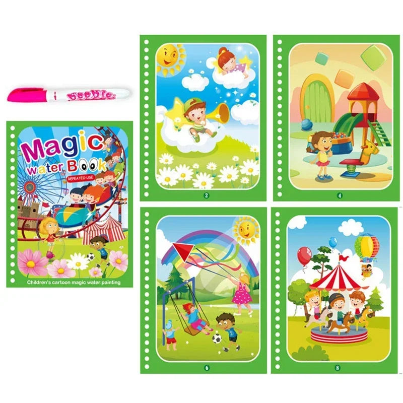 Magic Water Drawing Book with Pen – Reusable Coloring Toy for Kids