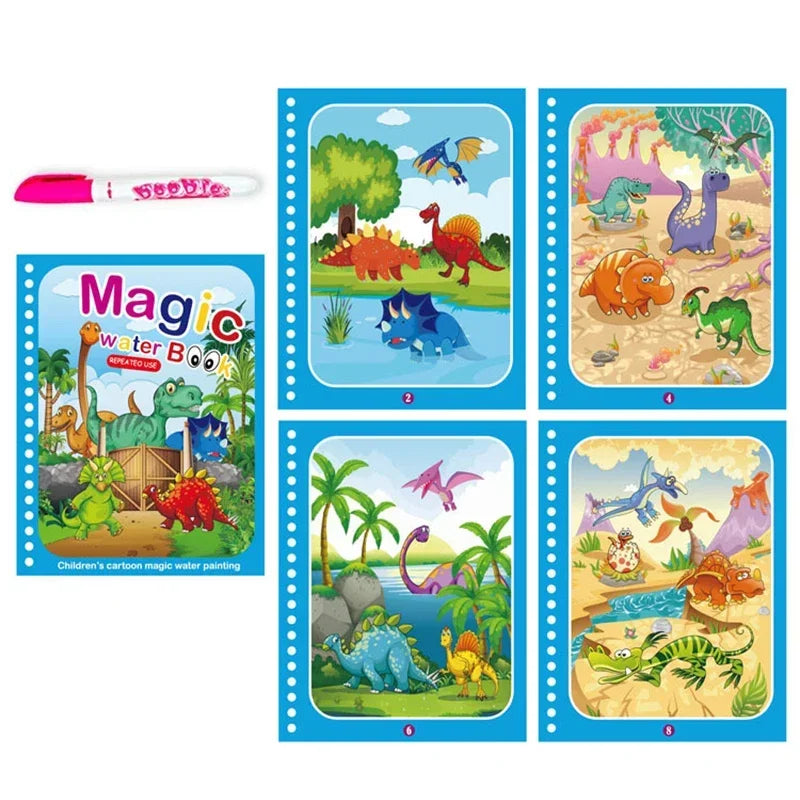 Magic Water Drawing Book with Pen – Reusable Coloring Toy for Kids