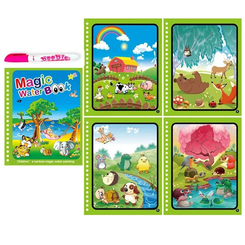 Magic Water Drawing Book with Pen – Reusable Coloring Toy for Kids