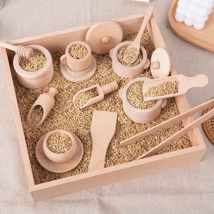 Montessori Wooden Kitchen & Tea Set – Sensory Learning Puzzle Toy for Kids