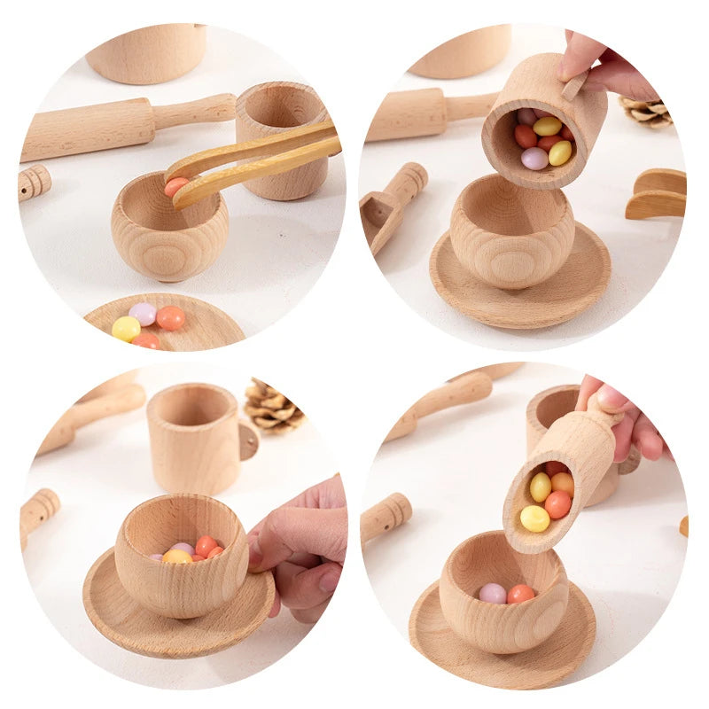 Montessori Wooden Kitchen & Tea Set – Sensory Learning Puzzle Toy for Kids