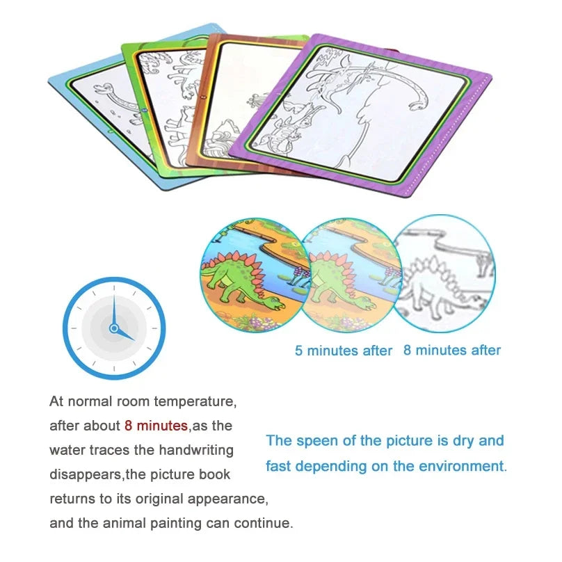 Magic Water Drawing Book with Pen – Reusable Coloring Toy for Kids