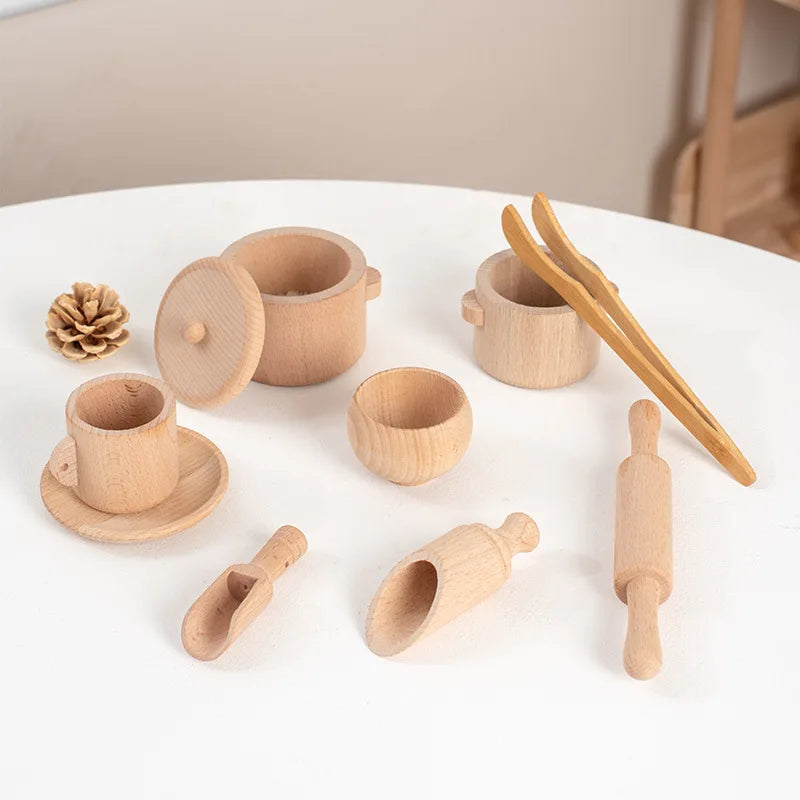Montessori Wooden Kitchen & Tea Set – Sensory Learning Puzzle Toy for Kids