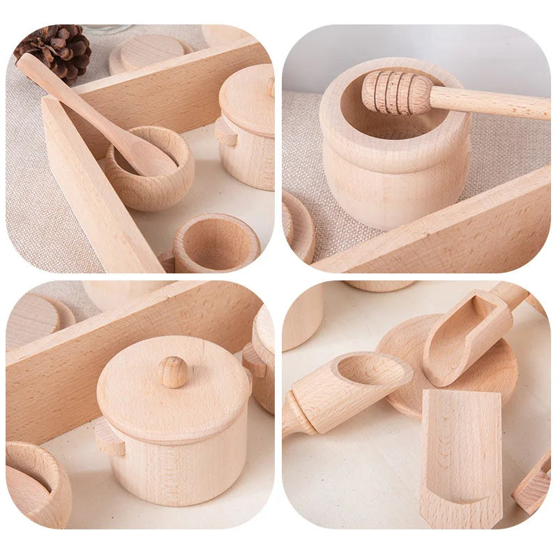 Montessori Wooden Kitchen & Tea Set – Sensory Learning Puzzle Toy for Kids