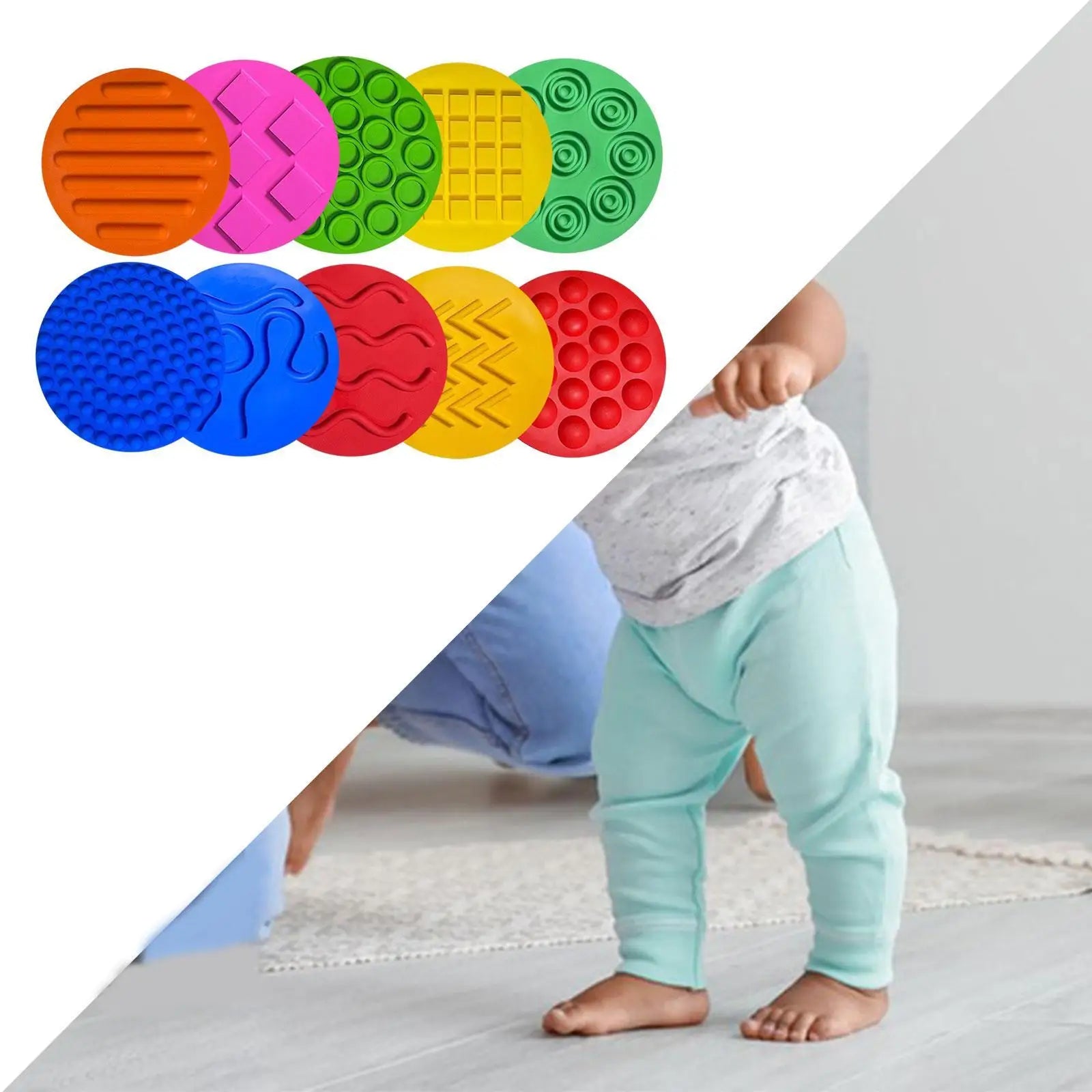 10pcs Sensory Silicone Mats – Textured Learning Discs for Kids & Toddlers
