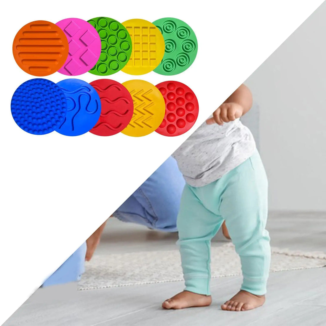 10pcs Sensory Silicone Mats – Textured Learning Discs for Kids & Toddlers