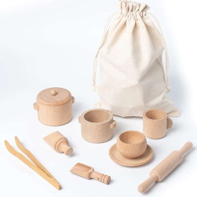 Montessori Wooden Kitchen & Tea Set – Sensory Learning Puzzle Toy for Kids