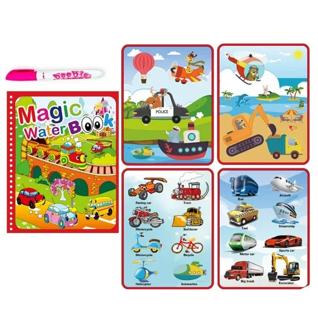 Magic Water Drawing Book with Pen – Reusable Coloring Toy for Kids