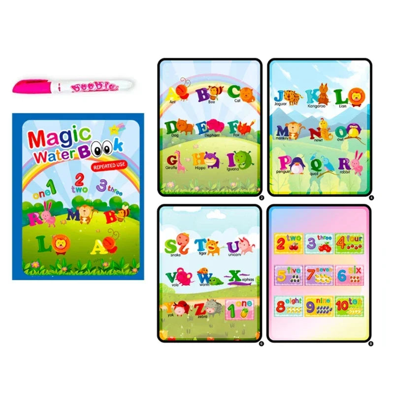 Magic Water Drawing Book with Pen – Reusable Coloring Toy for Kids