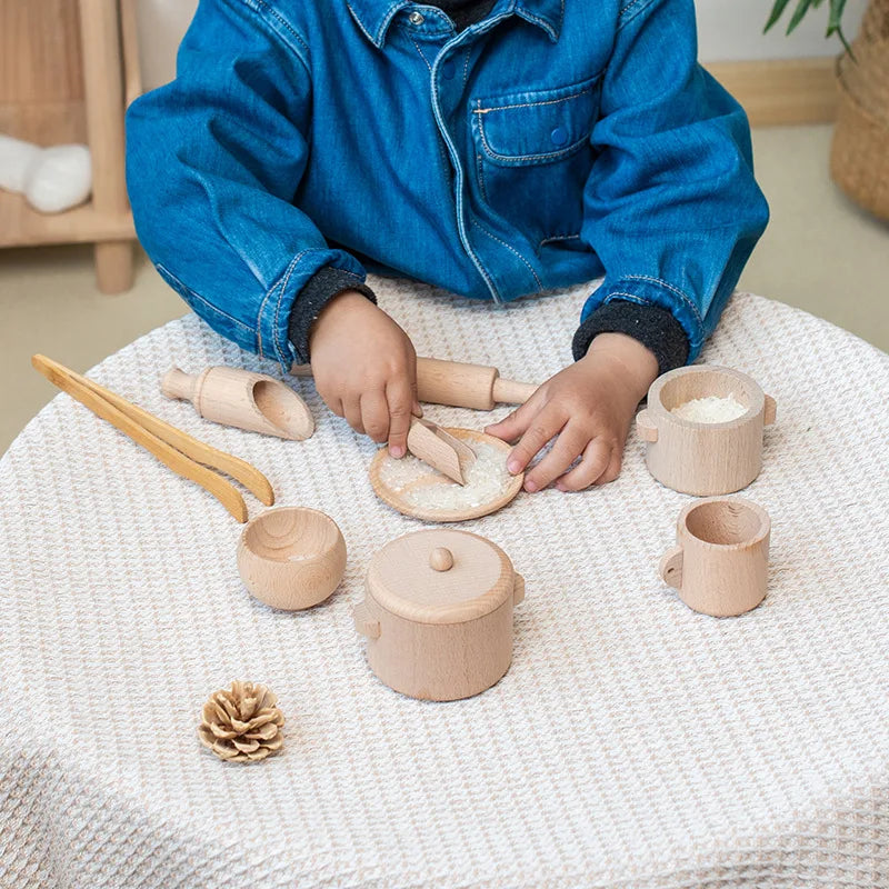 Montessori Wooden Kitchen & Tea Set – Sensory Learning Puzzle Toy for Kids