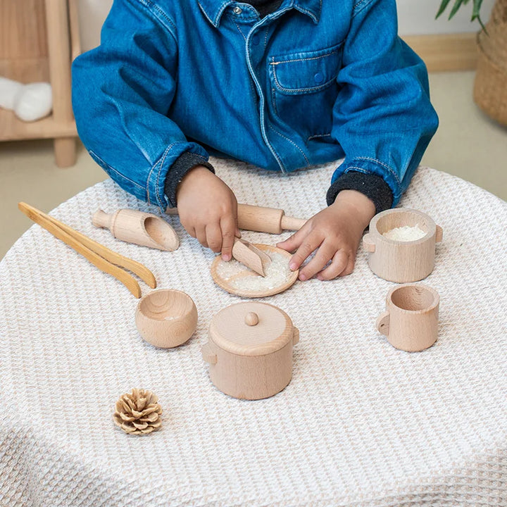 Montessori Wooden Kitchen & Tea Set – Sensory Learning Puzzle Toy for Kids