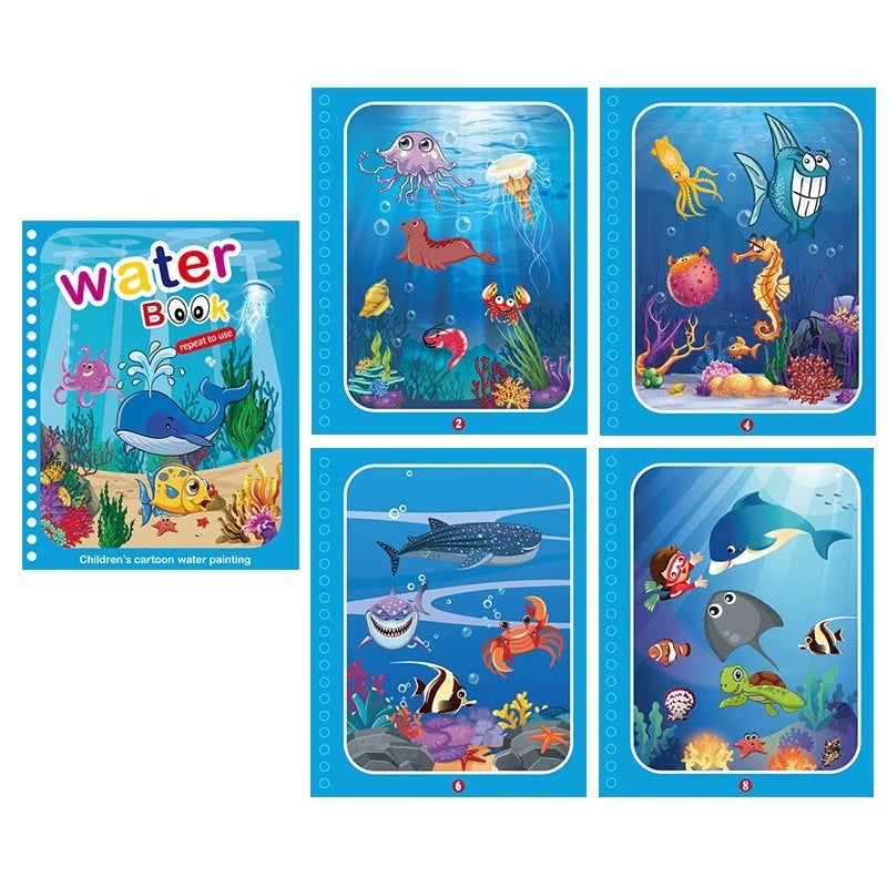 Magic Water Drawing Book with Pen – Reusable Coloring Toy for Kids