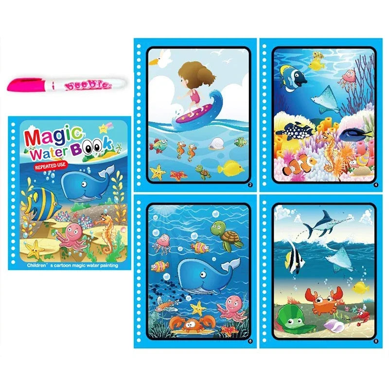 Magic Water Drawing Book with Pen – Reusable Coloring Toy for Kids