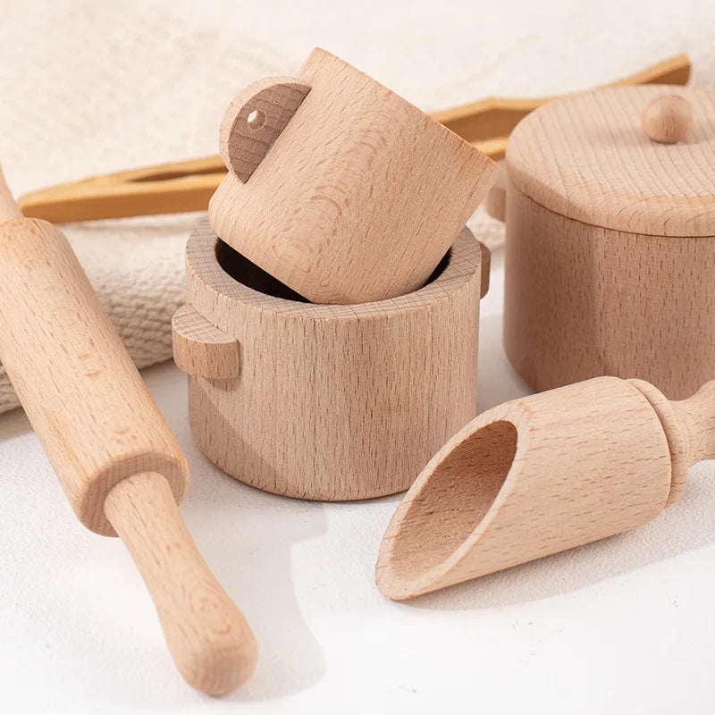 Montessori Wooden Kitchen & Tea Set – Sensory Learning Puzzle Toy for Kids