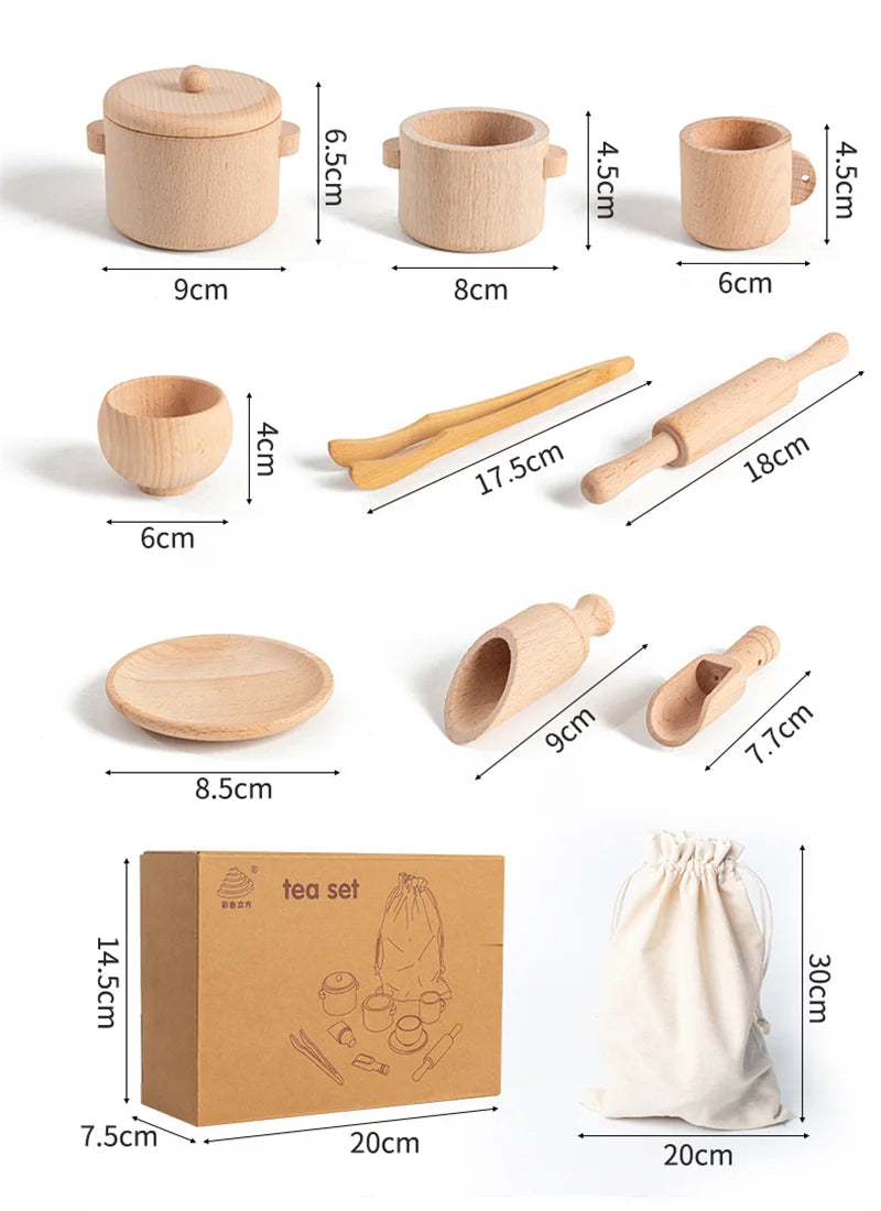 Montessori Wooden Kitchen & Tea Set – Sensory Learning Puzzle Toy for Kids