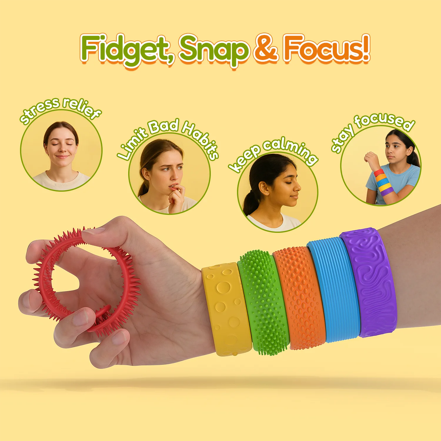 6pcs Silicone Sensory Fidget Slap Bracelets – Calming Toys for Kids with Autism