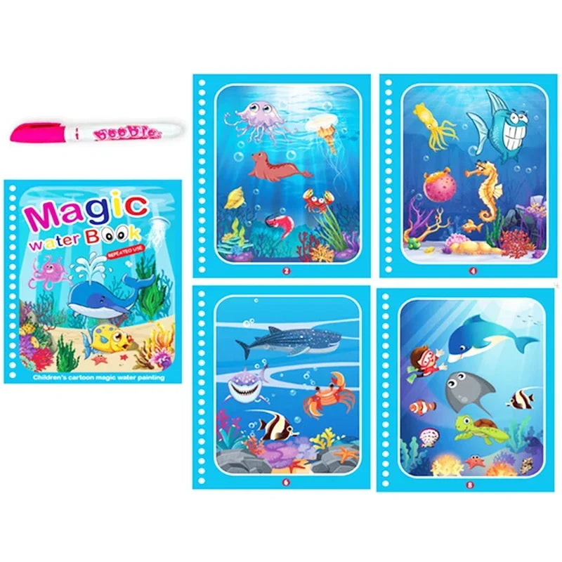 Magic Water Drawing Book with Pen – Reusable Coloring Toy for Kids