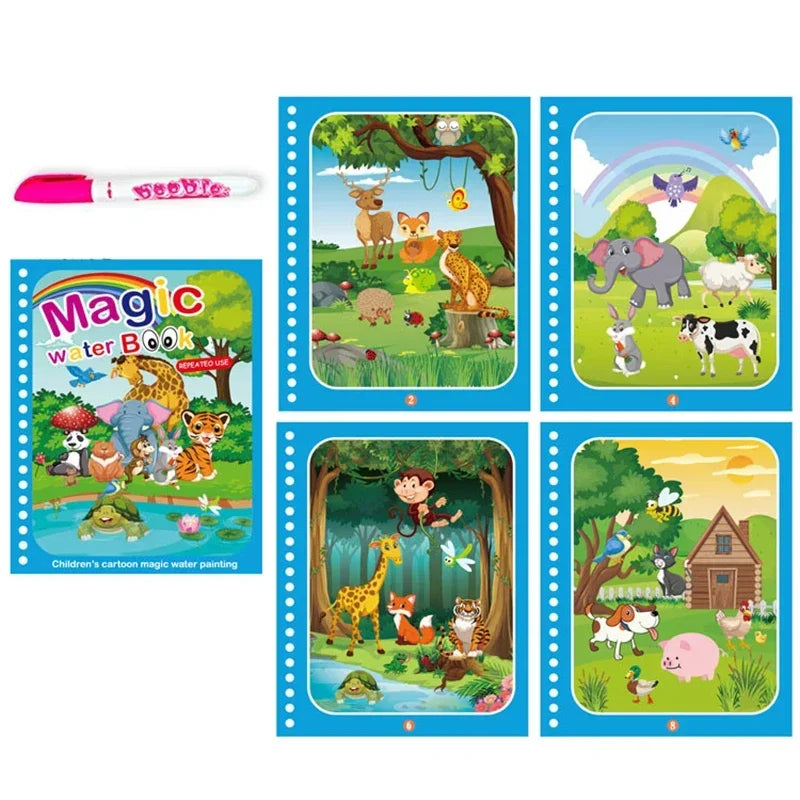 Magic Water Drawing Book with Pen – Reusable Coloring Toy for Kids