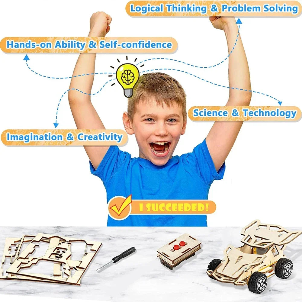 DIY Wooden Remote Control Car 4WD STEM Educational Kit