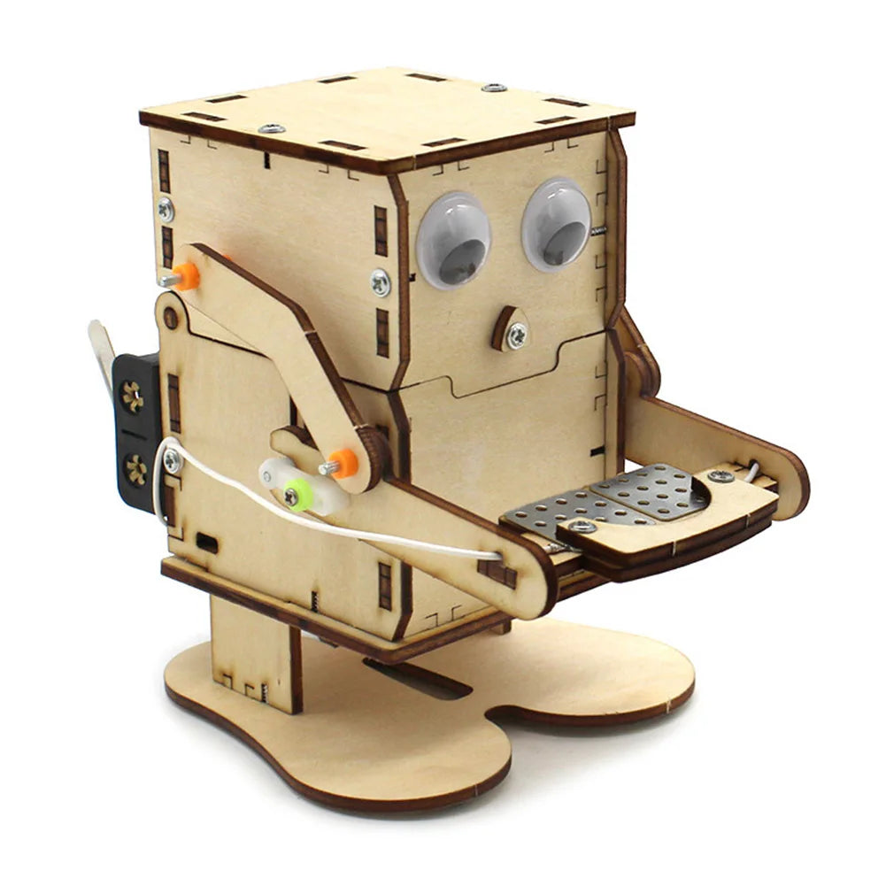 DIY Wooden Coin-Eating Robot STEM Education Kit