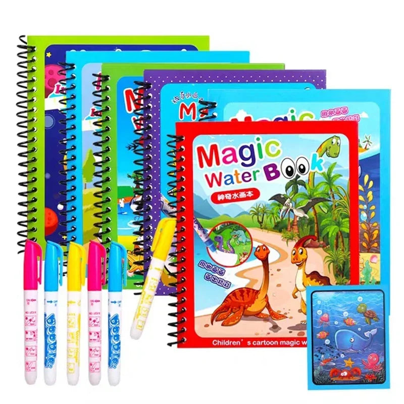 Magic Water Drawing Book with Pen – Reusable Coloring Toy for Kids